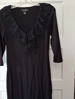 White House Black Market Black Ruffle V-Neck Dress